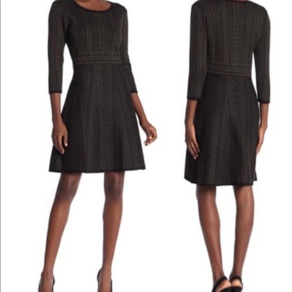 nina leonard geometric print sweater dress